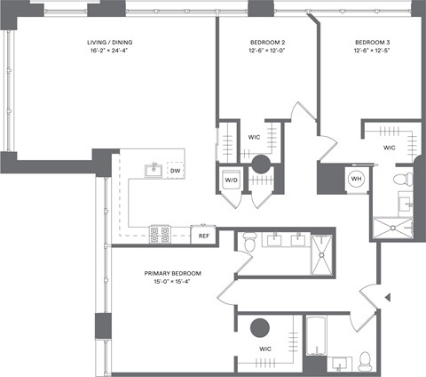 Floor plan for 3 beds, 3 baths, 1837 sqft